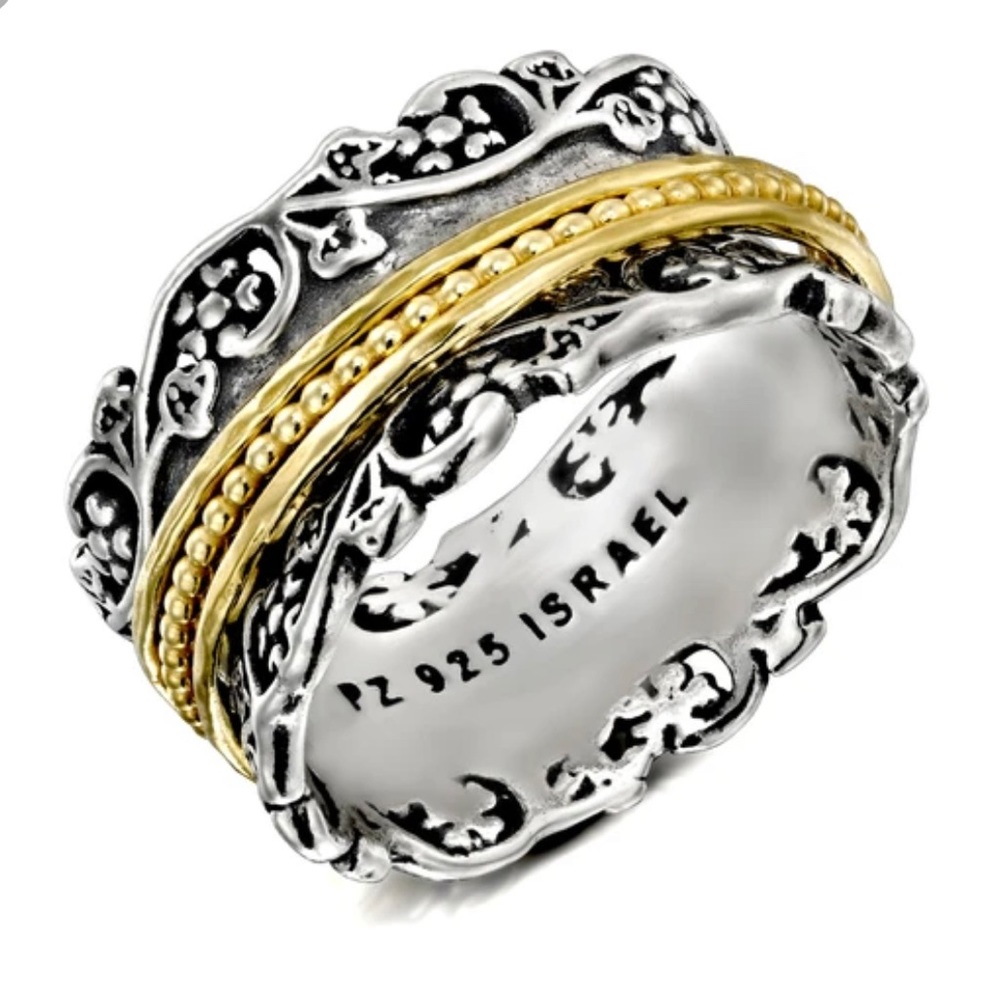 PZ Israel Sterling Silver Floral Spinner Ring Band